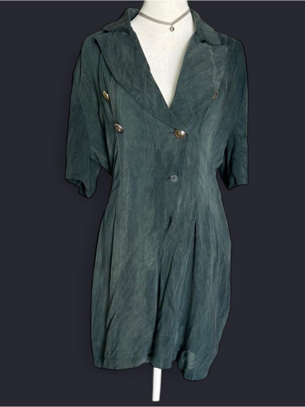 Vintage-Inspired Dark Green Short Sleeve Romper Jumpsuit